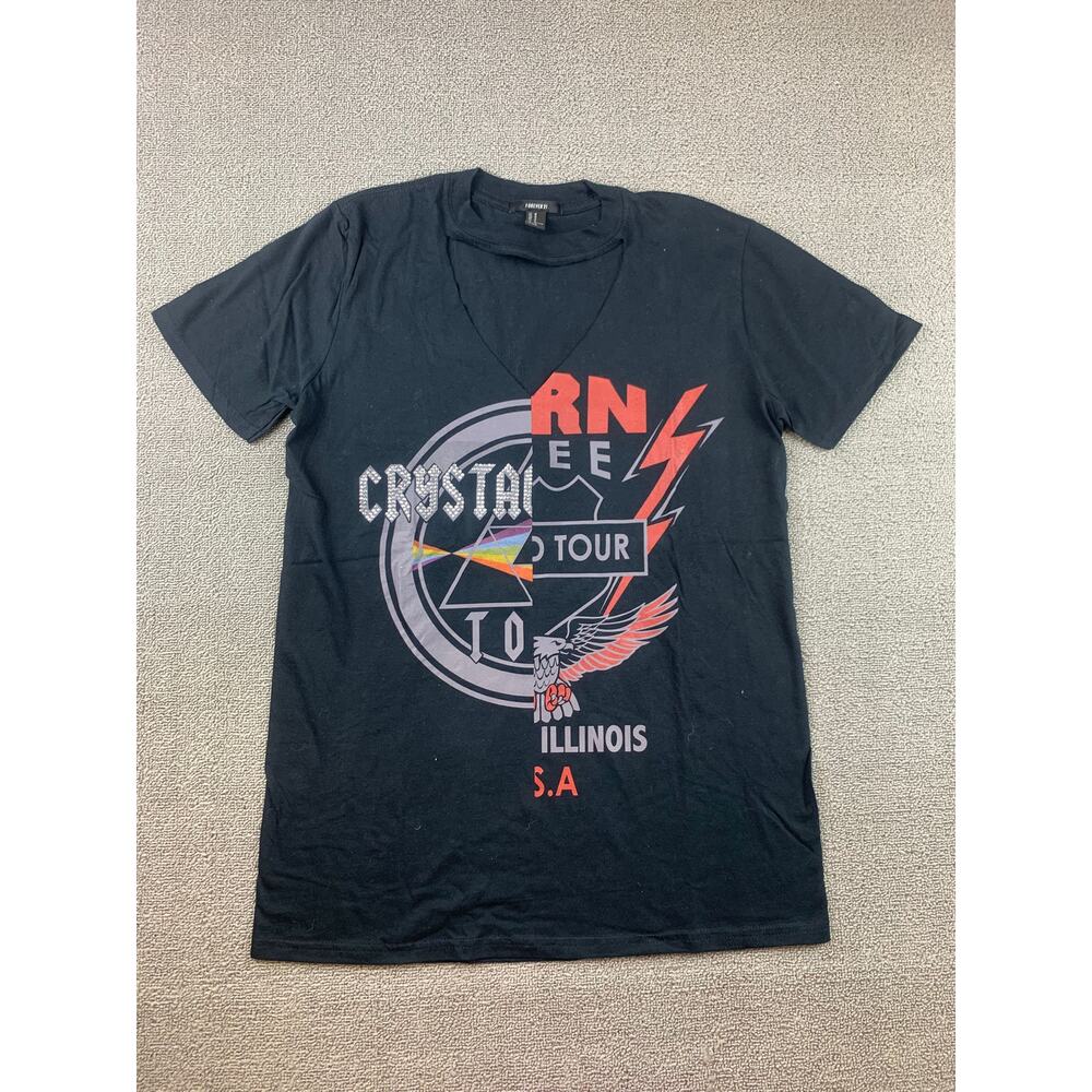 River Island Forever 21 M Black Crystal Lake‎ Illinois Tour Rock Graphic T-Shirt